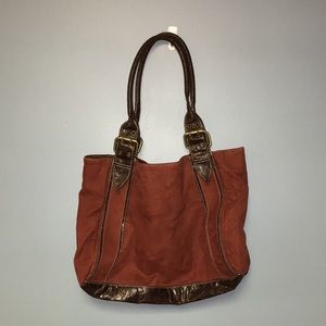 EMILIE M. Faux Suede Rust & Brown Tote Bag